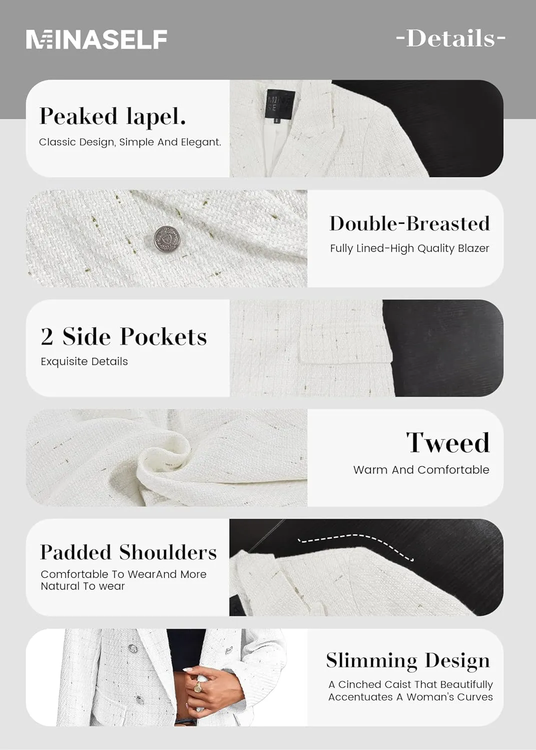 2025 Women's Spring Tweed Blazer Jacket Plaid Fully-Lined Fashion Business Casual Lapel Elegant Coat with Pockets