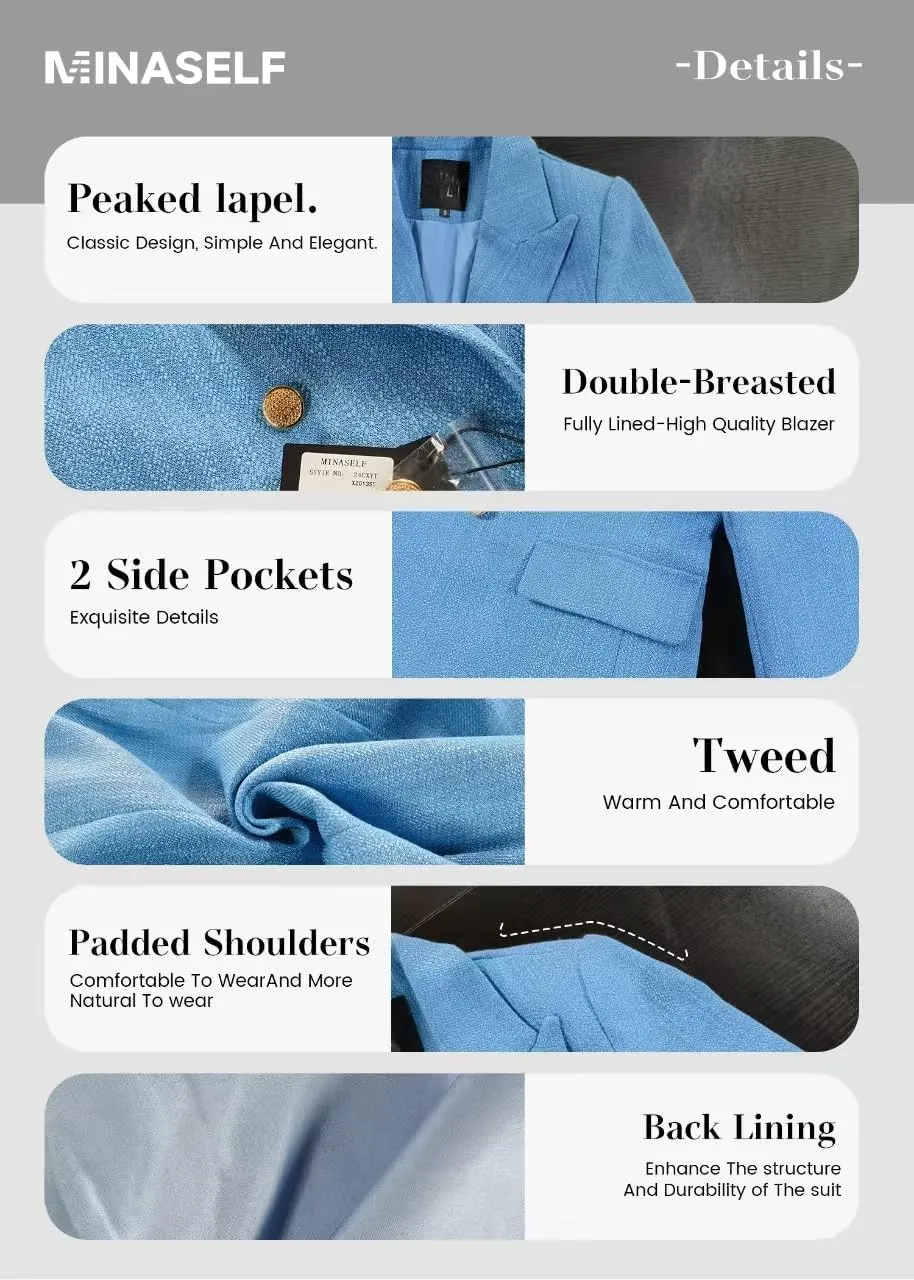 2025 Women's Spring Tweed Blazer Jacket Plaid Fully-Lined Fashion Business Casual Lapel Elegant Coat with Pockets