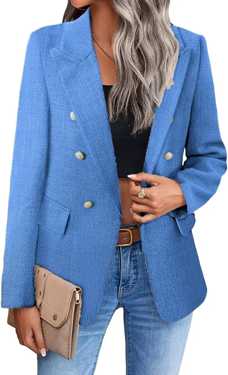 2025 Women's Spring Tweed Blazer Jacket Plaid Fully-Lined Fashion Business Casual Lapel Elegant Coat with Pockets