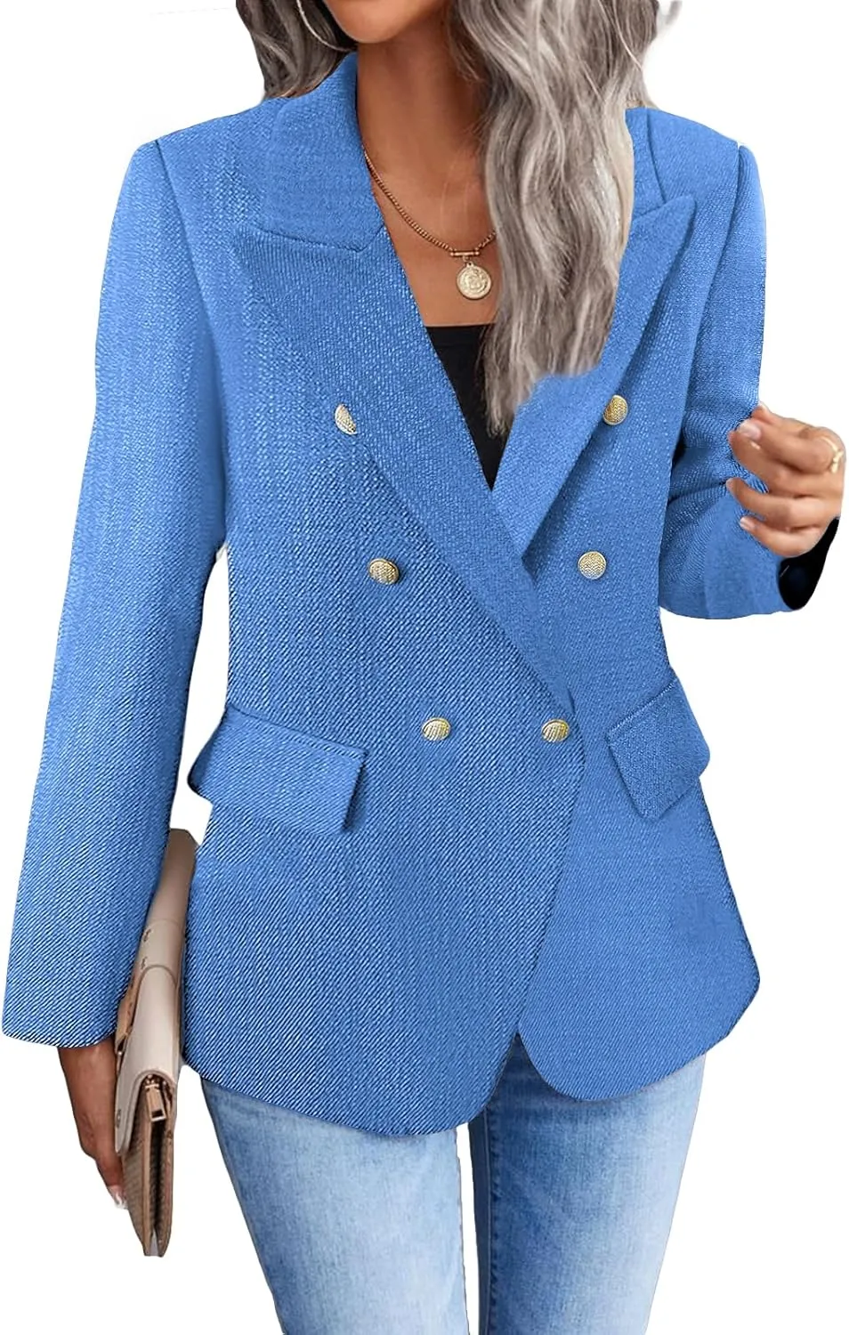 2025 Women's Spring Tweed Blazer Jacket Plaid Fully-Lined Fashion Business Casual Lapel Elegant Coat with Pockets