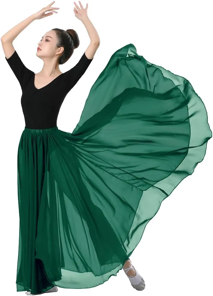 720 Silky Sheer Chiffon Elastic Waist Long Dance Skirt for Belly Ballet Photography Performance Maxi Skirt