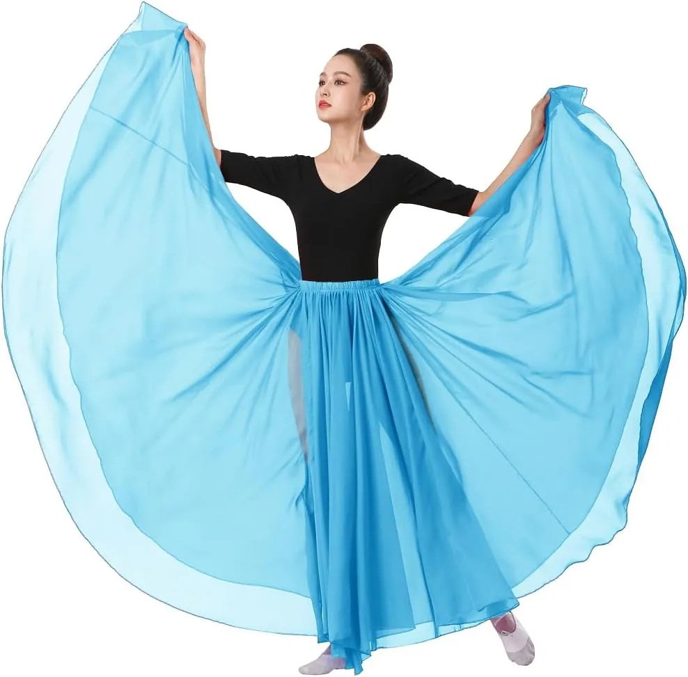 720 Silky Sheer Chiffon Elastic Waist Long Dance Skirt for Belly Ballet Photography Performance Maxi Skirt