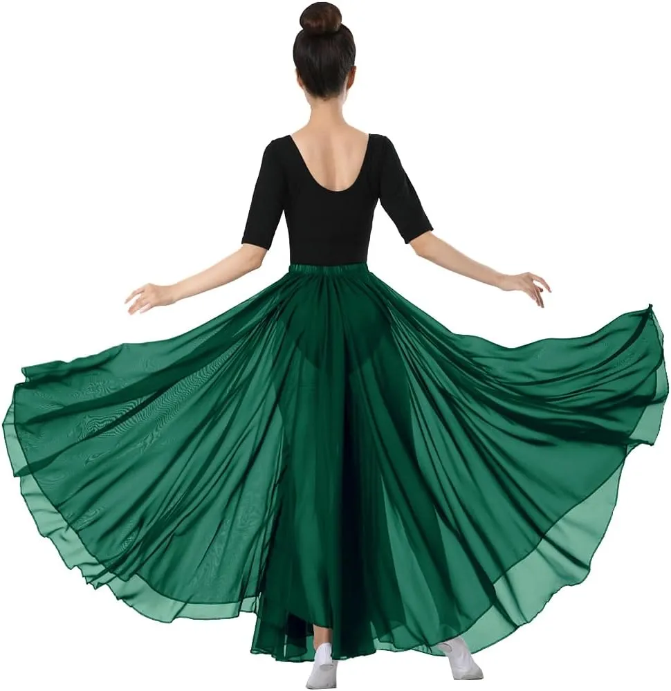 720 Silky Sheer Chiffon Elastic Waist Long Dance Skirt for Belly Ballet Photography Performance Maxi Skirt