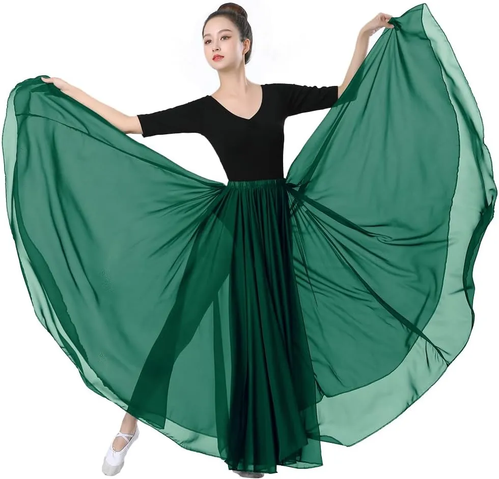 720 Silky Sheer Chiffon Elastic Waist Long Dance Skirt for Belly Ballet Photography Performance Maxi Skirt