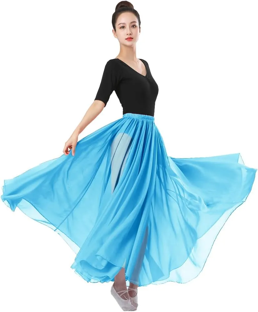 720 Silky Sheer Chiffon Elastic Waist Long Dance Skirt for Belly Ballet Photography Performance Maxi Skirt