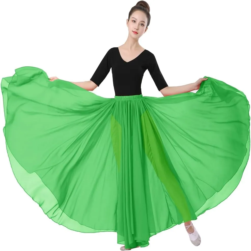 720 Silky Sheer Chiffon Elastic Waist Long Dance Skirt for Belly Ballet Photography Performance Maxi Skirt