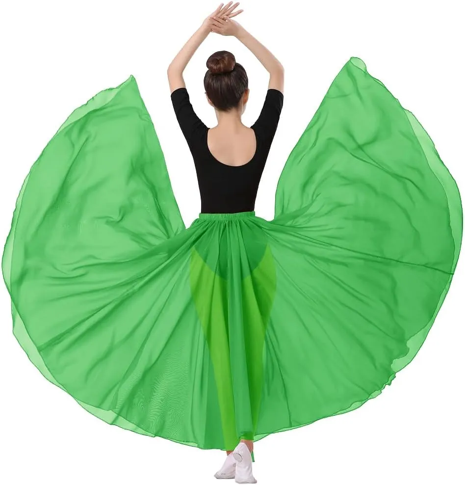 720 Silky Sheer Chiffon Elastic Waist Long Dance Skirt for Belly Ballet Photography Performance Maxi Skirt