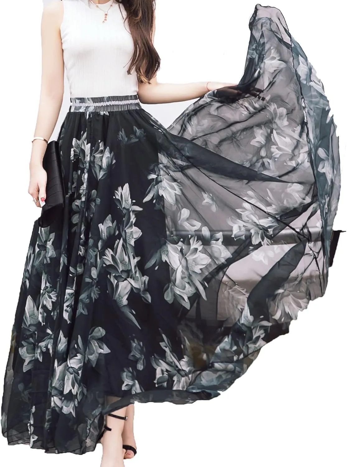 Afibi Women Full/Ankle Length Blending Maxi Chiffon Long Skirt Beach Skirt