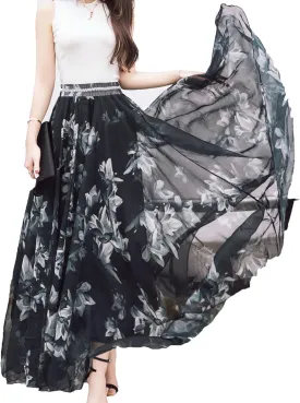 Afibi Women Full/Ankle Length Blending Maxi Chiffon Long Skirt Beach Skirt