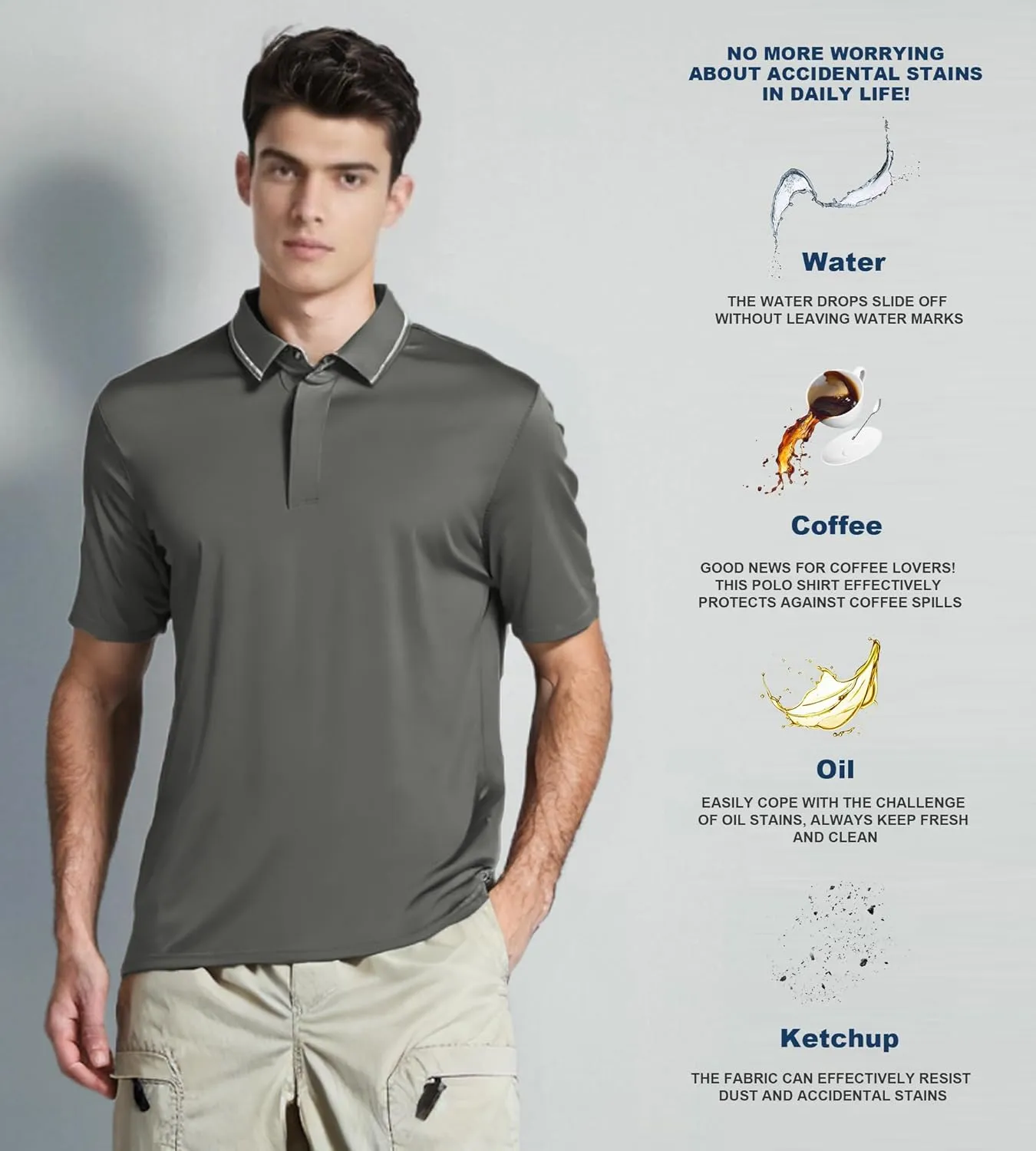 Alex Vando Mens Seamless Golf Shirt Moisture Wicking Quick-Dry Tailored Fit Polo Shirts