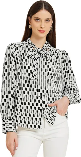 Allegra K Floral Blouse for Women's Tie Neck Long Sleeve Casual Chiffon Print Shirt Tops