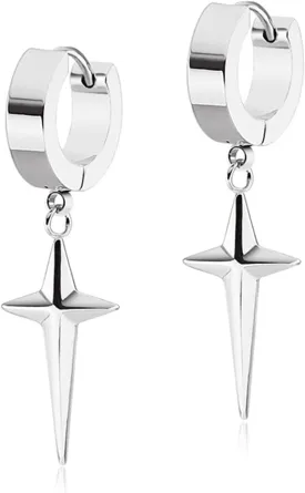 ANDPAI Personalized Punk 316L Stainless Steel Cross Star Hoop Dangle Drop Earrings Small Black Kpop Stainless Steel Geometry Huggie Hoop Earrings for Men Women Statement Jewelry Gifts