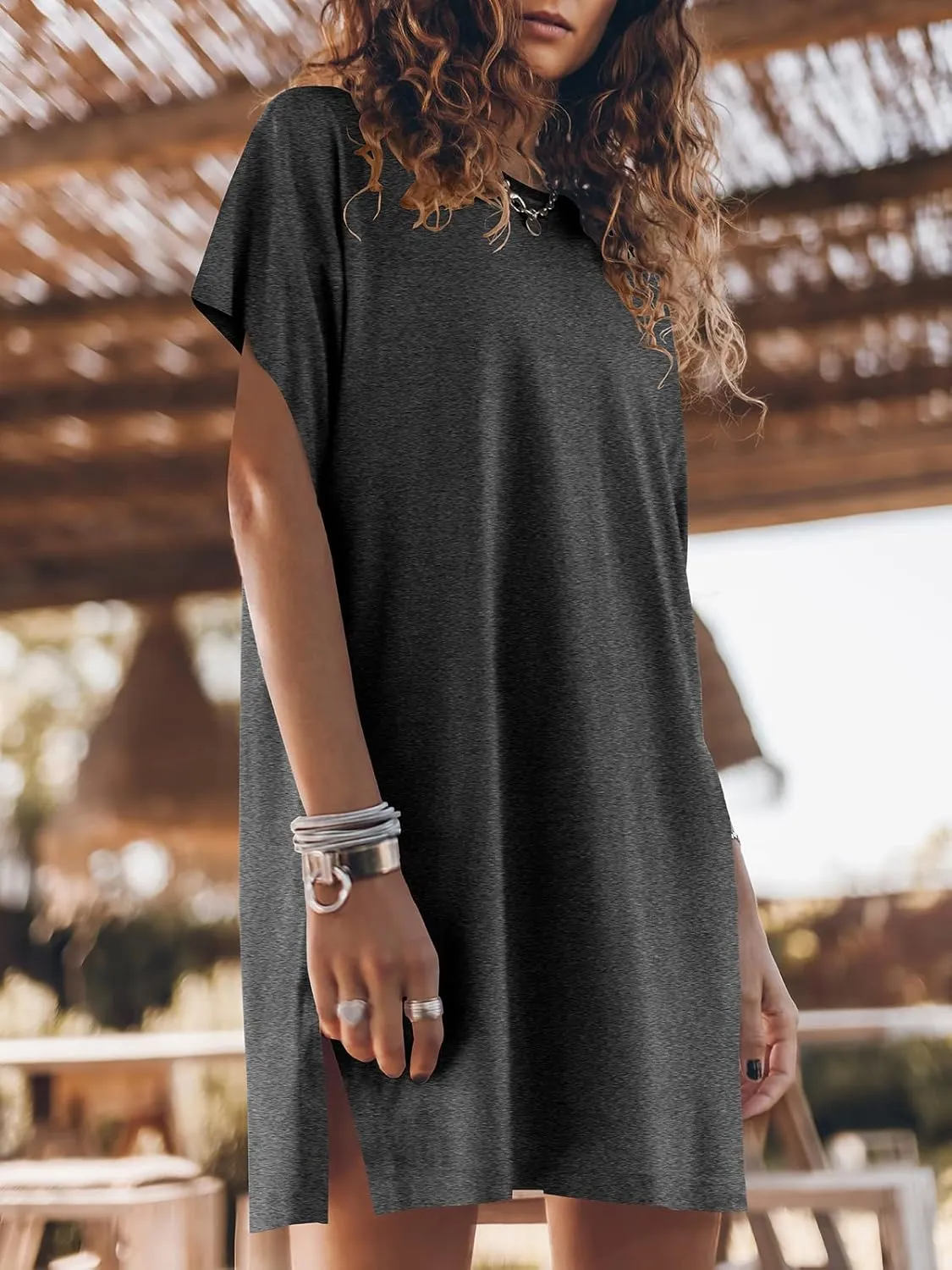 ANRABESS Women’s Summer T Shirt Dress 2025 Beach Vacation Travel Outfits Casual Simple Soft Mini Sundress Cover Up Clothes