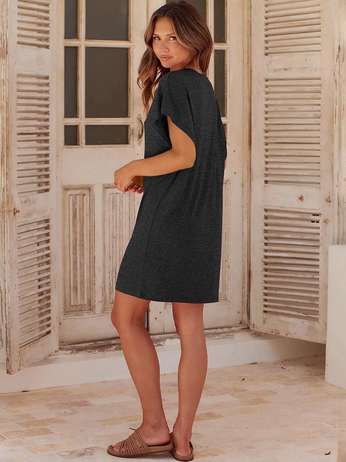 ANRABESS Women’s Summer T Shirt Dress 2025 Beach Vacation Travel Outfits Casual Simple Soft Mini Sundress Cover Up Clothes