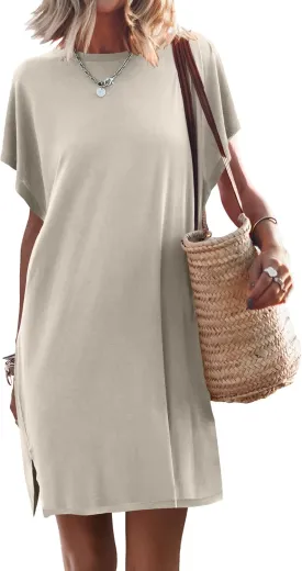 ANRABESS Women’s Summer T Shirt Dress 2025 Beach Vacation Travel Outfits Casual Simple Soft Mini Sundress Cover Up Clothes