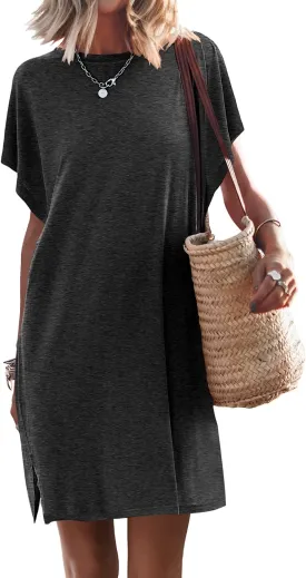 ANRABESS Women’s Summer T Shirt Dress 2025 Beach Vacation Travel Outfits Casual Simple Soft Mini Sundress Cover Up Clothes