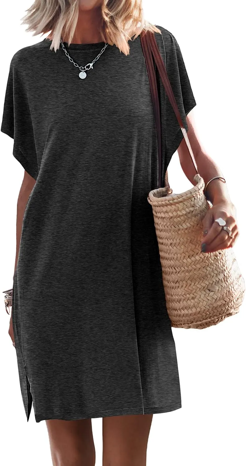 ANRABESS Women’s Summer T Shirt Dress 2025 Beach Vacation Travel Outfits Casual Simple Soft Mini Sundress Cover Up Clothes