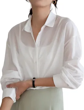 Arssm Women Sheer Button Up Blouse Mesh Long Sleeve Sexy See Through Tops Fashion Trendy Mesh Shirts Tops