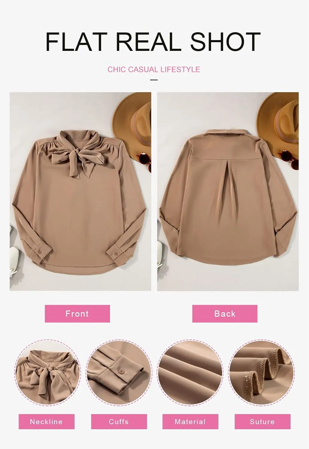 Astylish Women's Bow Tie Neck Long Sleeve Dressy Elegant Office Work Blouse Shirt Tops
