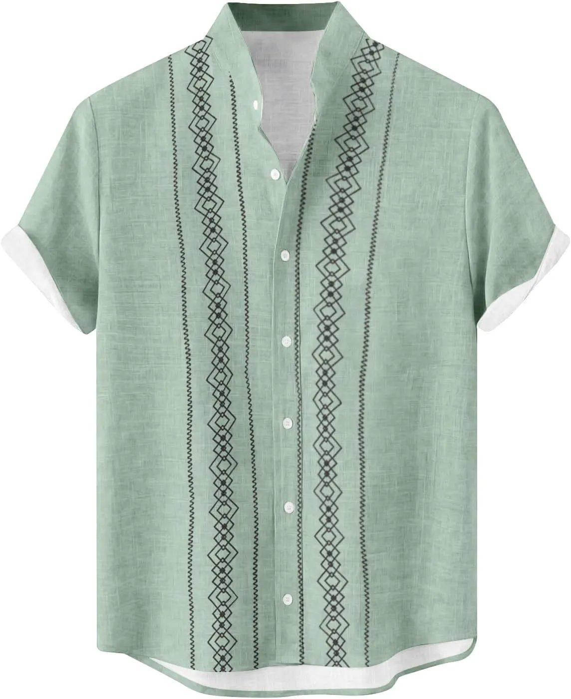 Beach Top for Men Geometric Patterns Stripe Summer Short Sleeve Shirt Camp Cuban Guayabera Button Down Shirt