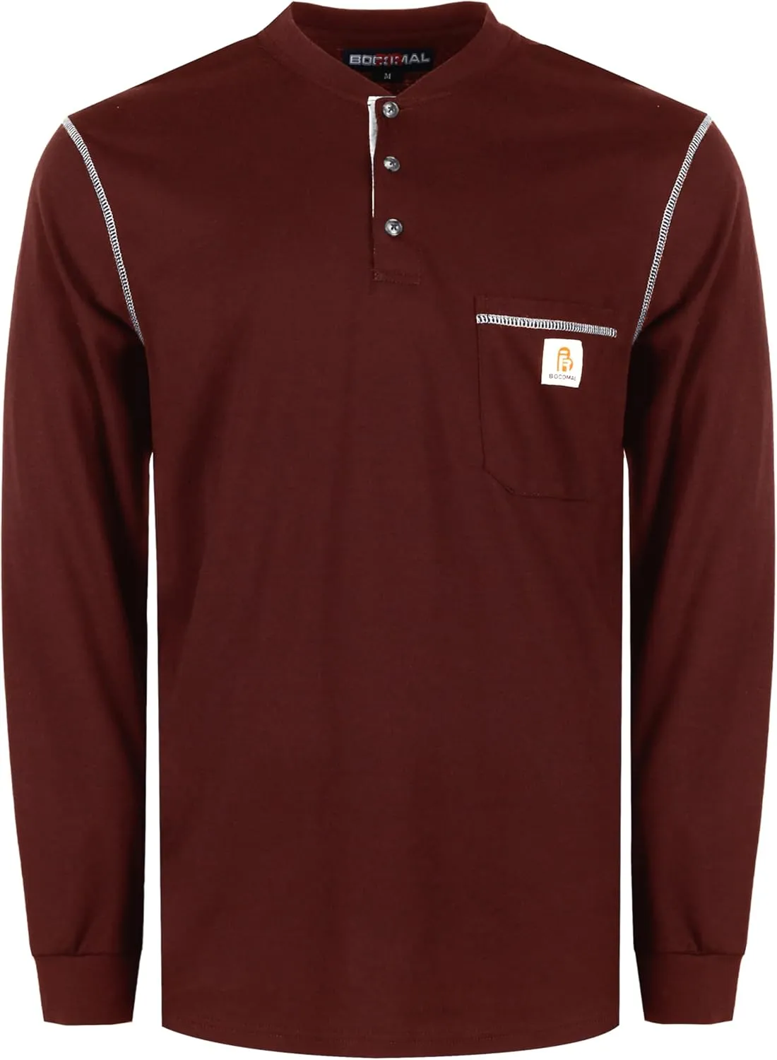 BOCOMAL FR Shirts for Men 5.5oz Lightweight Long Sleeve Work Henley Fire Resistant Shirt CAT2