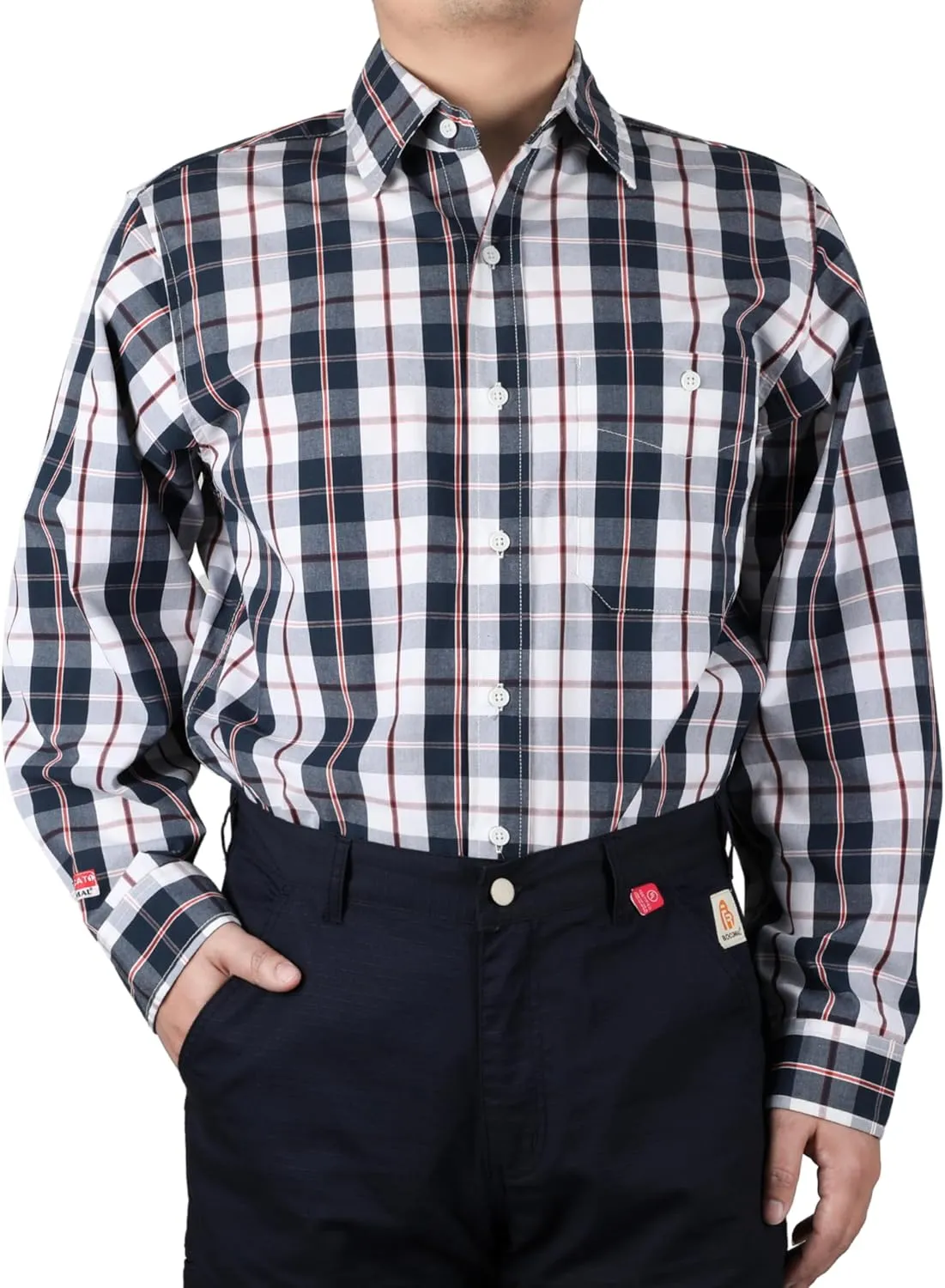 BOCOMAL FR Shirts Plaid 4.5oz Lightweight for Summer Flame Resistant Men's Fire Retardant Shirt-CAT1