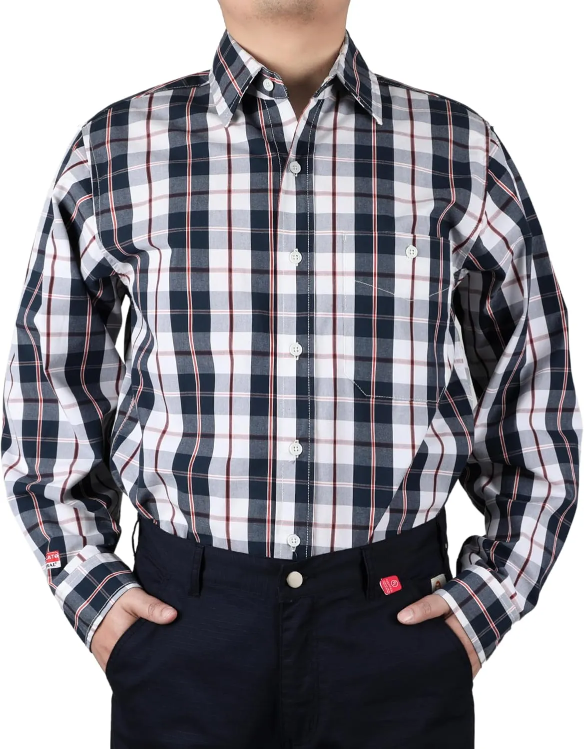 BOCOMAL FR Shirts Plaid 4.5oz Lightweight for Summer Flame Resistant Men's Fire Retardant Shirt-CAT1