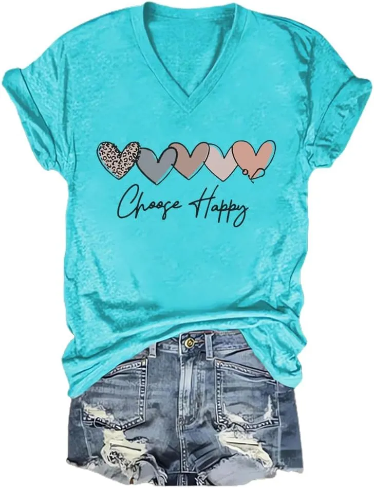 Choose Happy Shirt Mental Health Matters Tshirt Positive Message T Shirts for Women V Neck Gifts Tee