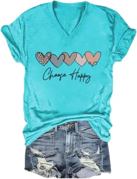 Choose Happy Shirt Mental Health Matters Tshirt Positive Message T Shirts for Women V Neck Gifts Tee