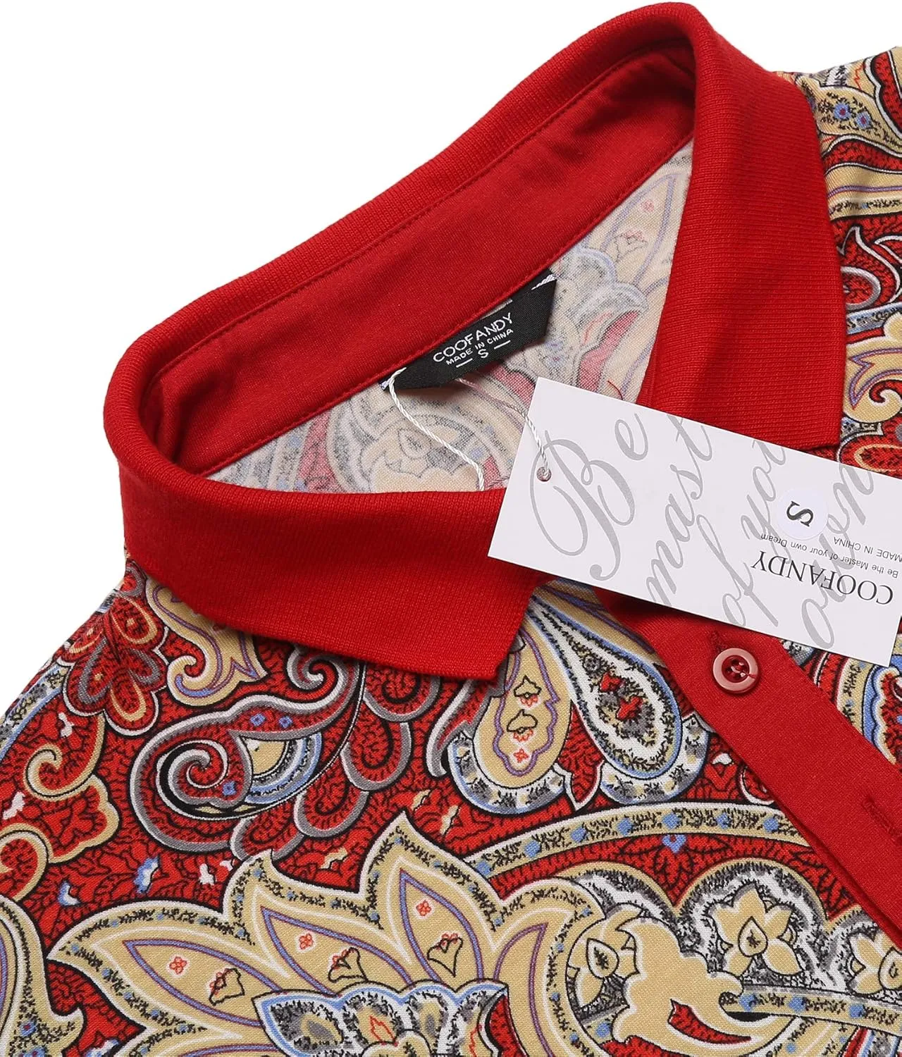 COOFANDY Mens Casual Short Sleeve Polo Shirts Slim Fit Paisley Polo T Shirts Floral Print Shirt