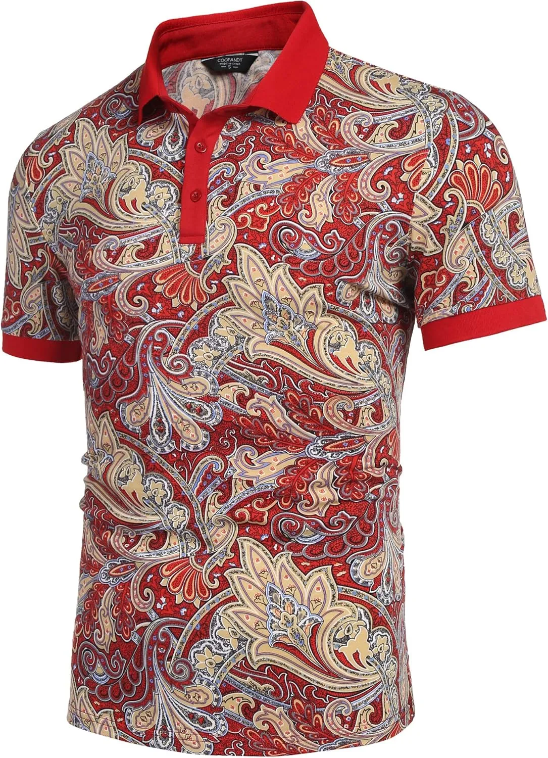 COOFANDY Mens Casual Short Sleeve Polo Shirts Slim Fit Paisley Polo T Shirts Floral Print Shirt