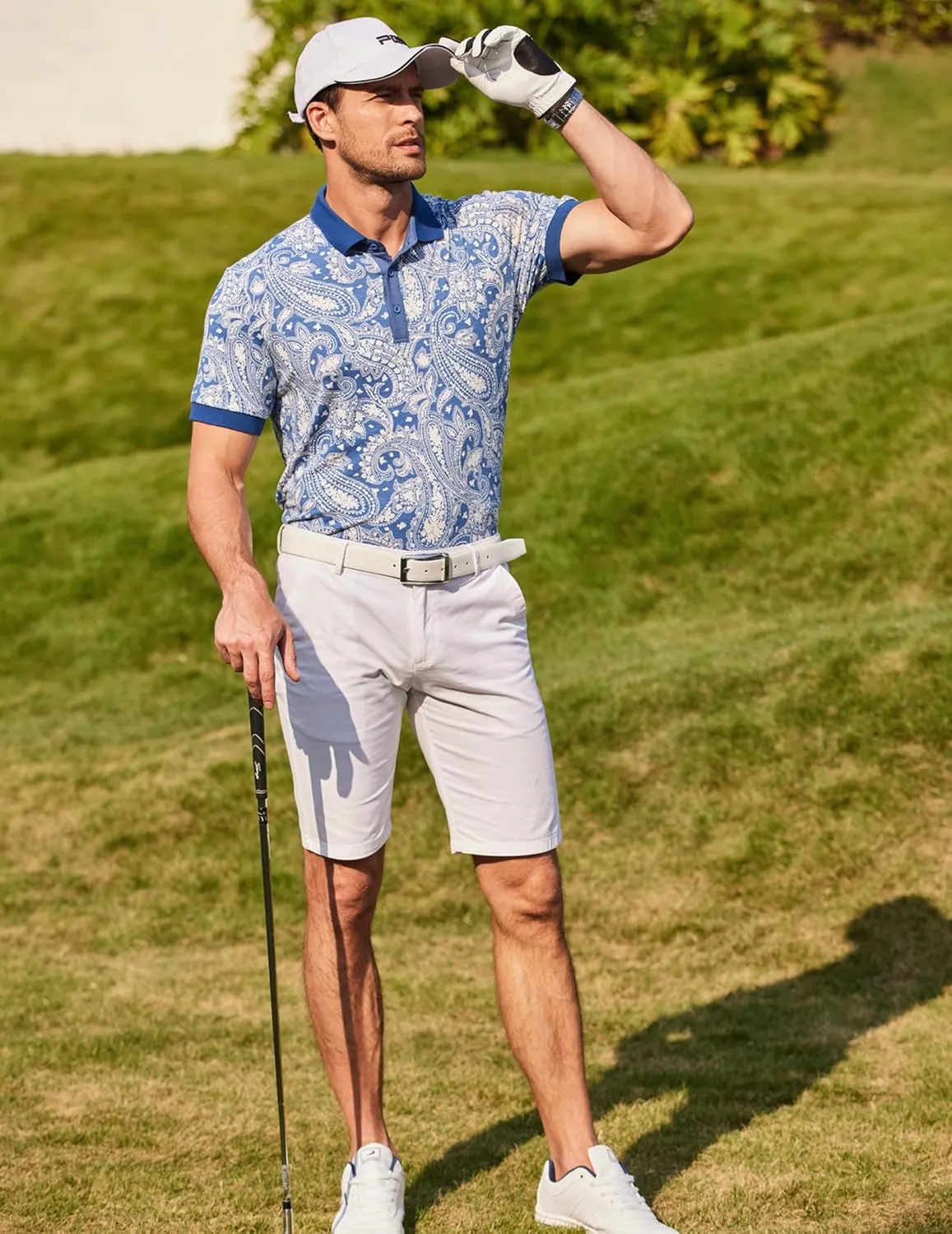 COOFANDY Mens Casual Short Sleeve Polo Shirts Slim Fit Paisley Polo T Shirts Floral Print Shirt