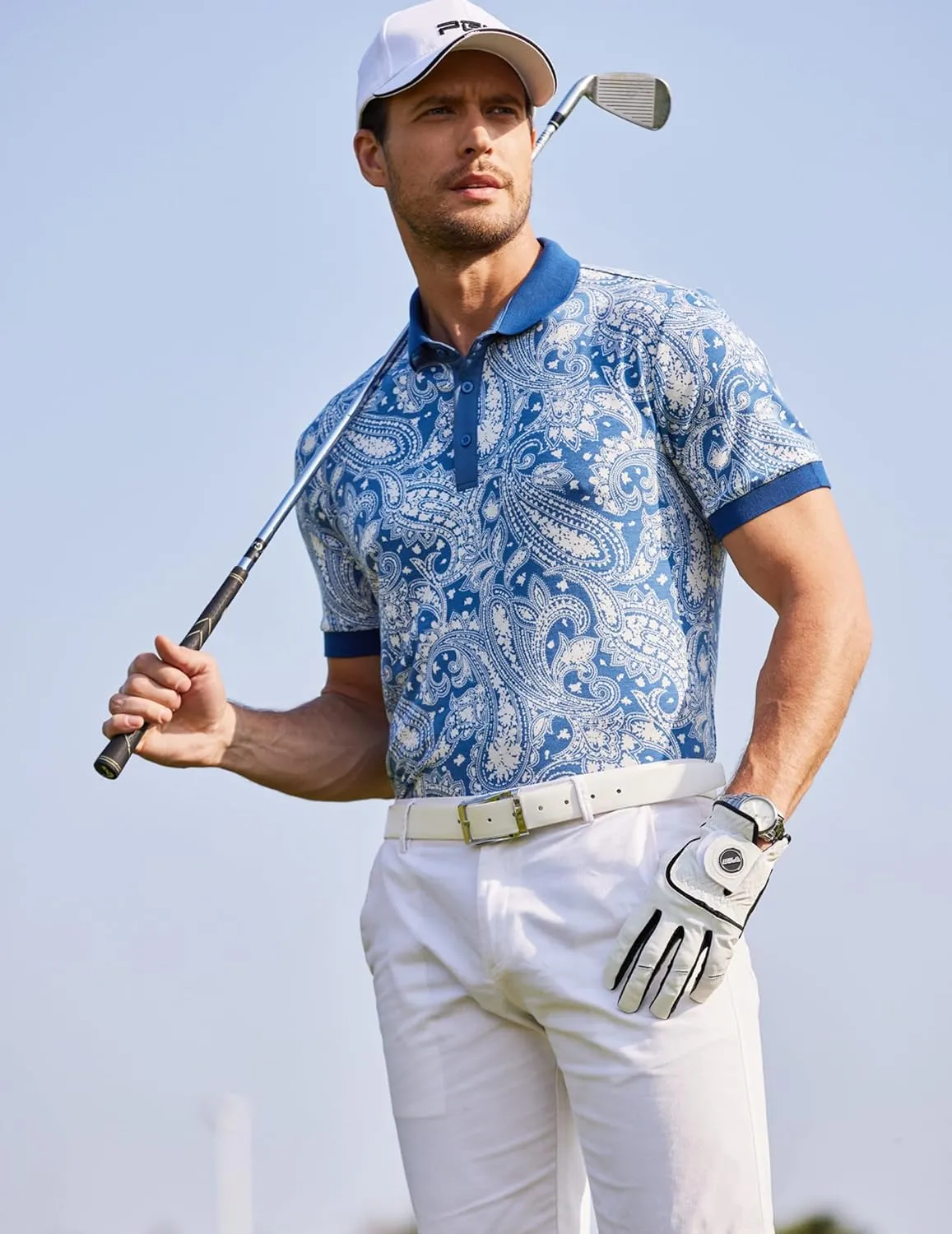 COOFANDY Mens Casual Short Sleeve Polo Shirts Slim Fit Paisley Polo T Shirts Floral Print Shirt