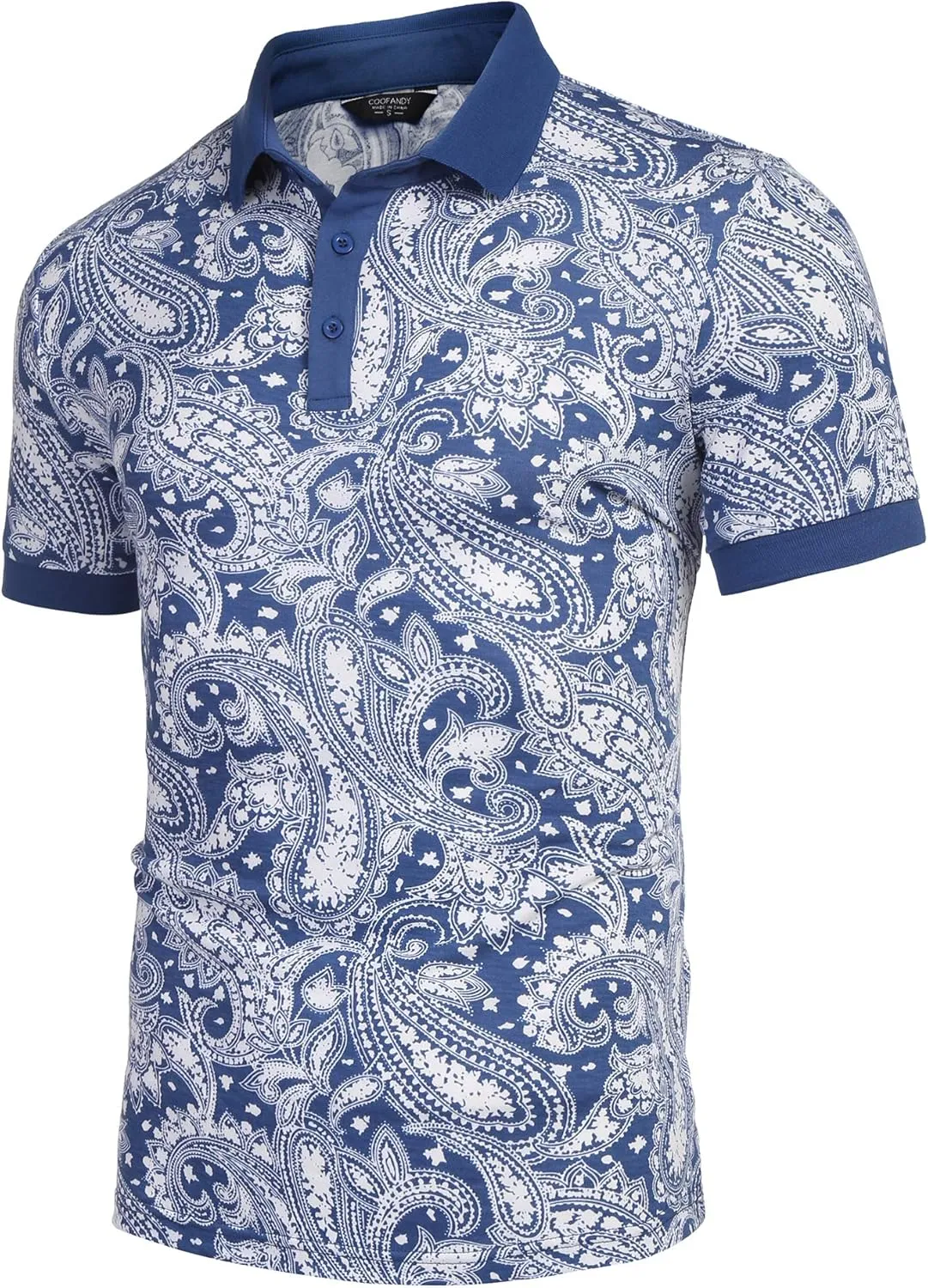 COOFANDY Mens Casual Short Sleeve Polo Shirts Slim Fit Paisley Polo T Shirts Floral Print Shirt