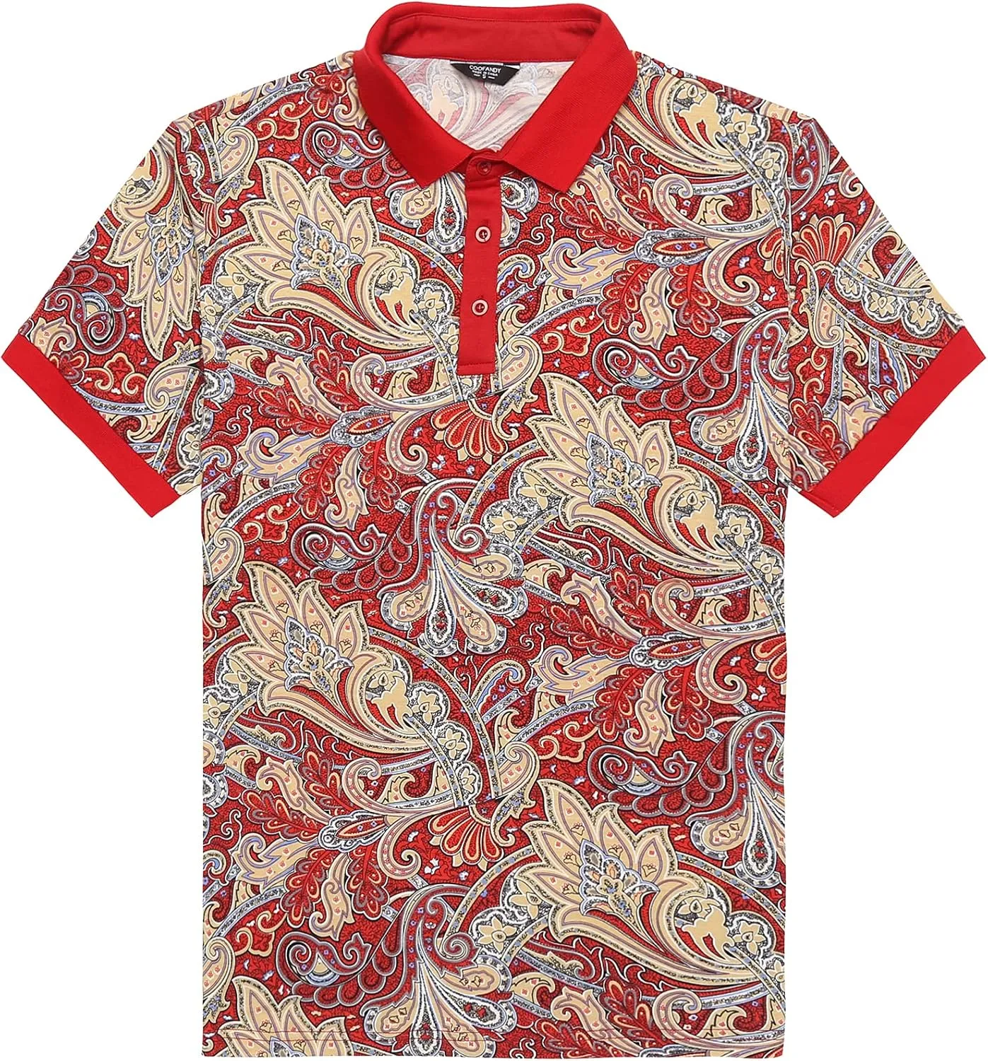 COOFANDY Mens Casual Short Sleeve Polo Shirts Slim Fit Paisley Polo T Shirts Floral Print Shirt