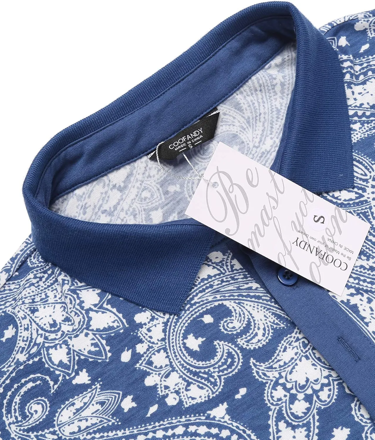 COOFANDY Mens Casual Short Sleeve Polo Shirts Slim Fit Paisley Polo T Shirts Floral Print Shirt