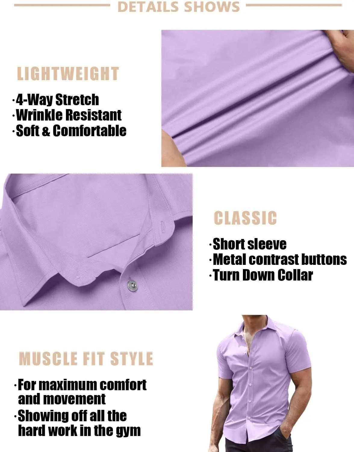 COOFANDY Men's Muscle Fit Dress Shirts Wrinkle-Free Short Sleeve Casual Button Down Shirt