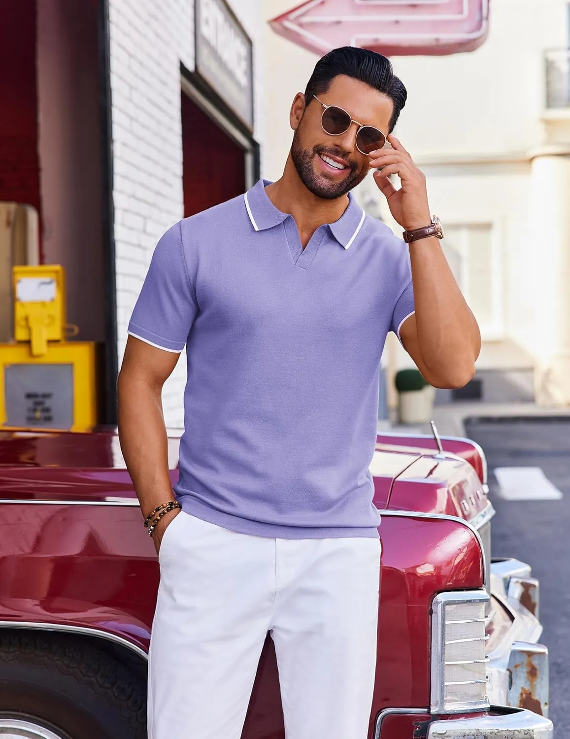 COOFANDY Mens Polo Shirts Short Sleeve Casual Knit Polo Shirt Vintage Golf T Shirts Old Money Tops