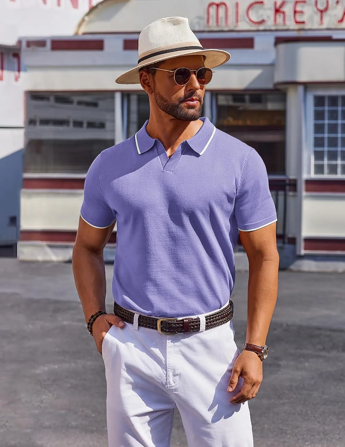 COOFANDY Mens Polo Shirts Short Sleeve Casual Knit Polo Shirt Vintage Golf T Shirts Old Money Tops