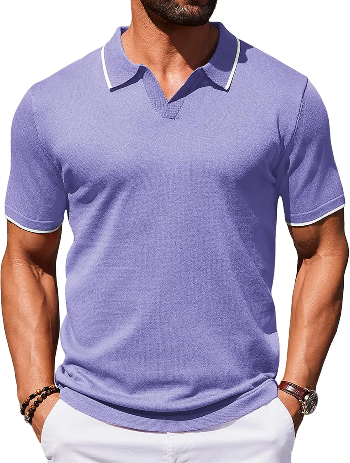 COOFANDY Mens Polo Shirts Short Sleeve Casual Knit Polo Shirt Vintage Golf T Shirts Old Money Tops