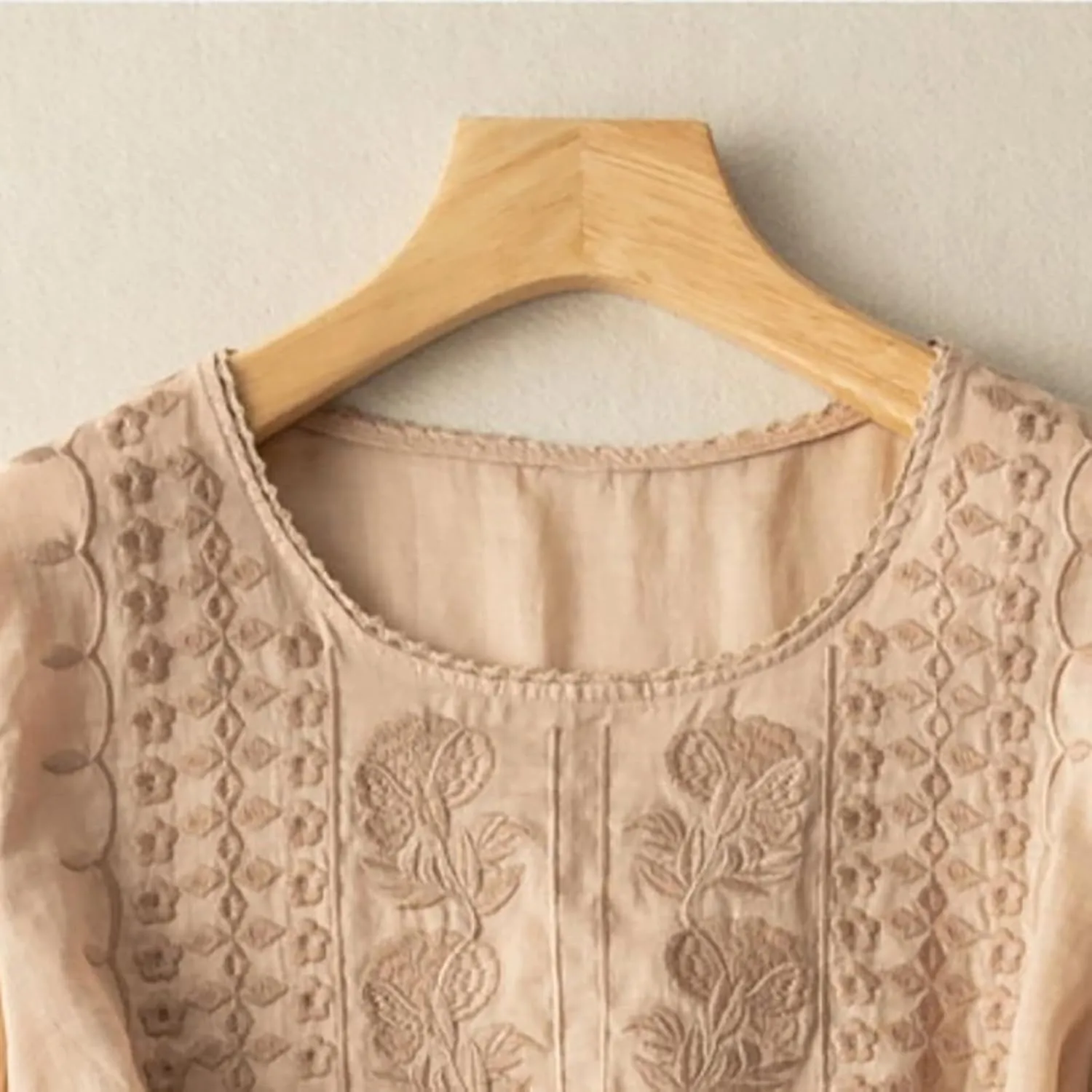 Cotton Linen Shirts for Women 2025 Trendy Summer Floral Embroidered 3/4 Sleeve Gauze Boho Blouse Casual Vacation Top
