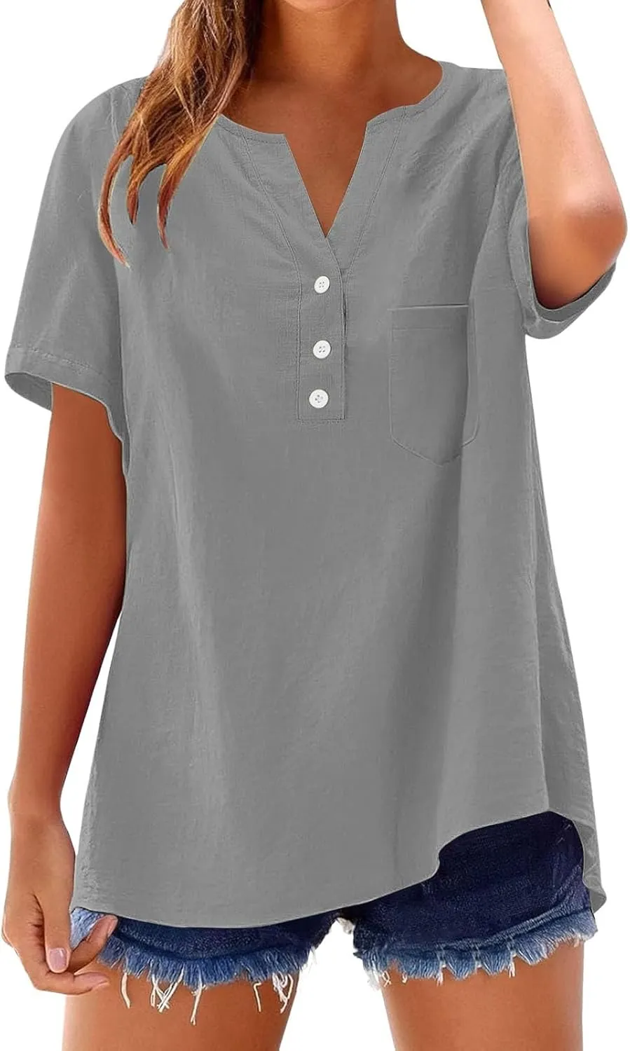 Cotton Linen Shirts for Women Summer Tops 2025 Short Sleeve Button Down Lightweight Blouses Beach Vacation Clothes