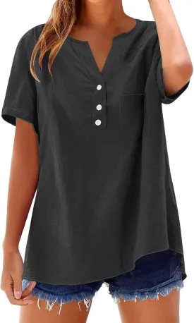 Cotton Linen Shirts for Women Summer Tops 2025 Short Sleeve Button Down Lightweight Blouses Beach Vacation Clothes