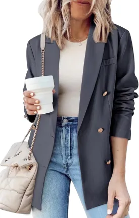 Dokotoo Womens Double Breasted Blazer Jackets Casual Blazers Open Front Long Sleeve Lapel Collar Work Office Jackets Blazer