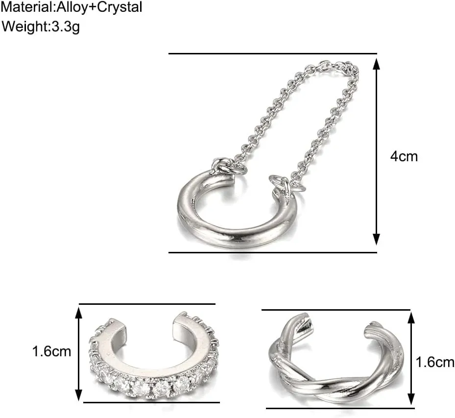 Ear Cuff Earrings for Women Non Piercing Earring Cuff,Cubic Zirconia Trendy Ear Cuffs Earrings Hypoallergenic Gold Rhinestone Ear Clip Earrings for Women