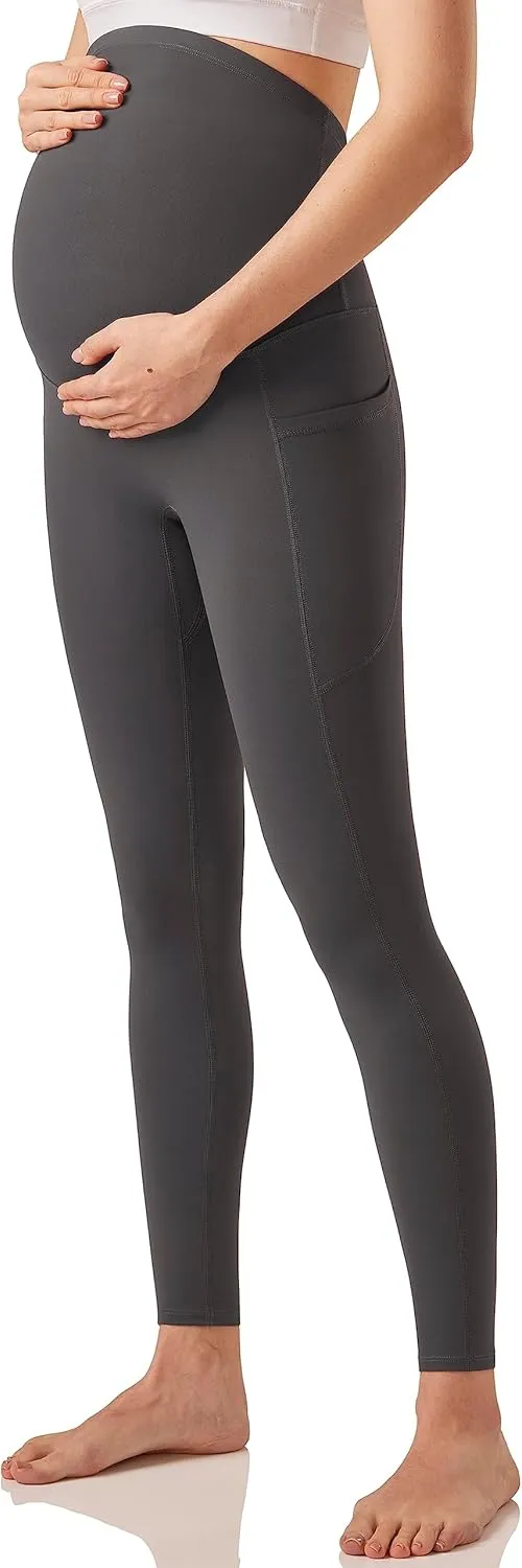Enerful Women's Maternity Workout Leggings Over The Belly Pregnancy Active Wear Athletic Soft Yoga Pants with Pockets