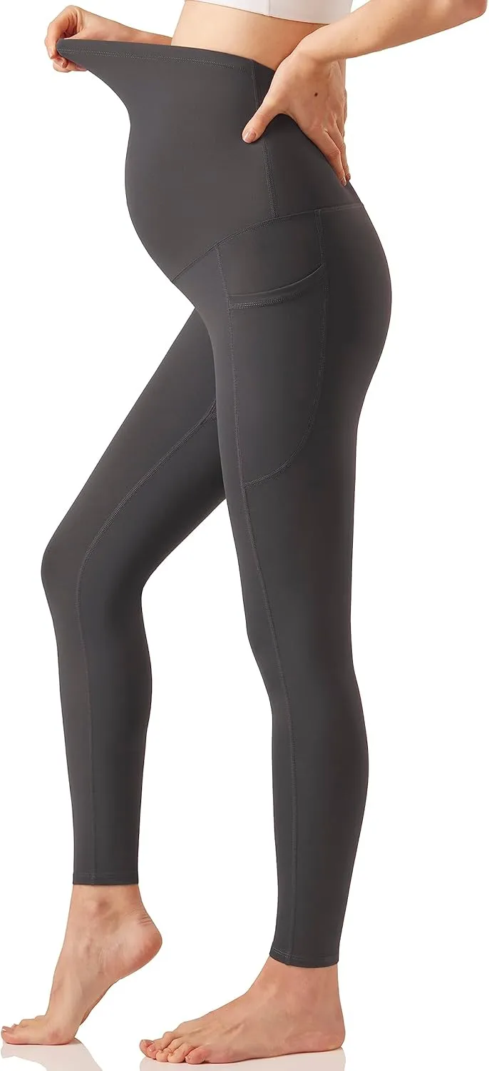 Enerful Women's Maternity Workout Leggings Over The Belly Pregnancy Active Wear Athletic Soft Yoga Pants with Pockets