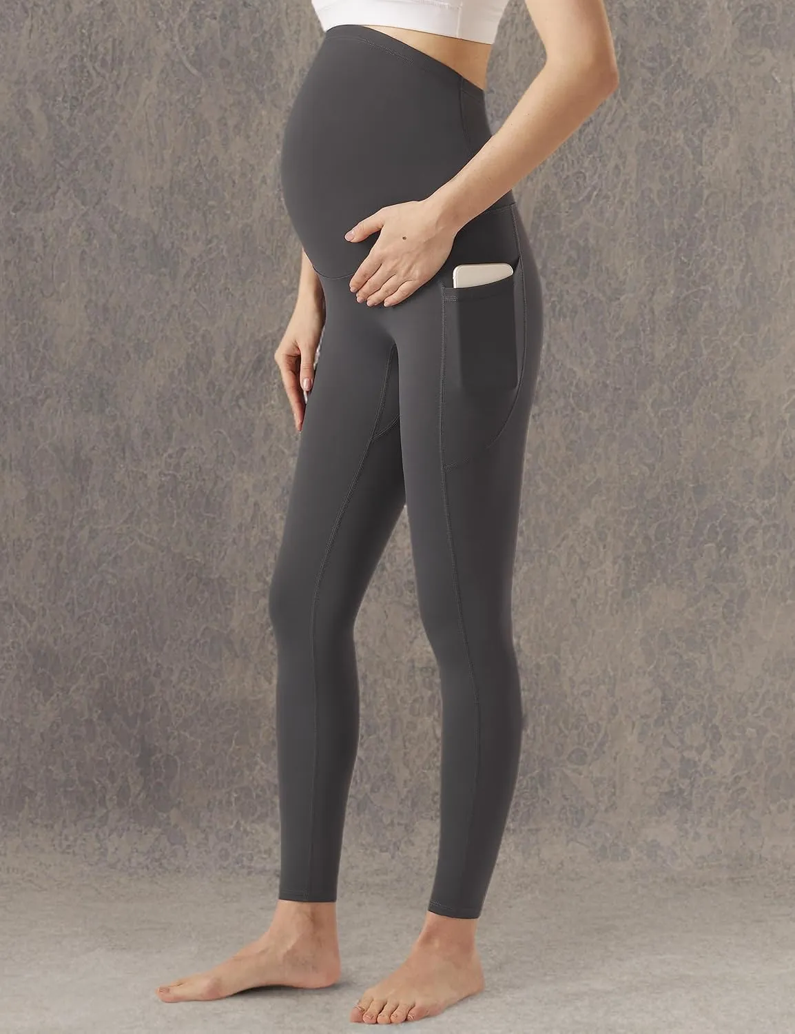 Enerful Women's Maternity Workout Leggings Over The Belly Pregnancy Active Wear Athletic Soft Yoga Pants with Pockets