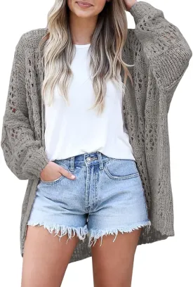 Ermonn Womens Crochet Cardigan Sweater Kimonos Boho Solid Color Oversized Fall Open Front Outwear