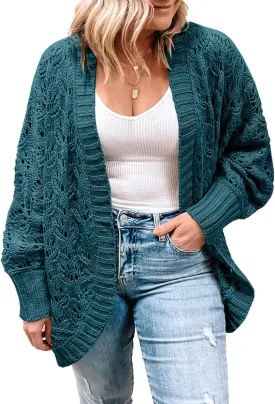 Eytino Womens Plus Size Crochet Cardigan Sweater Long Sleeve Hollow Out Open Front Cardigans Outwear(1X-5X)